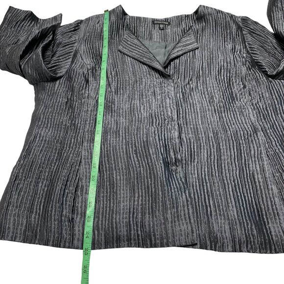 EILEEN FISHER Silver Gray Ribbed Silk Lined Collarless Jacket Size XL Formal - Picture 9 of 12